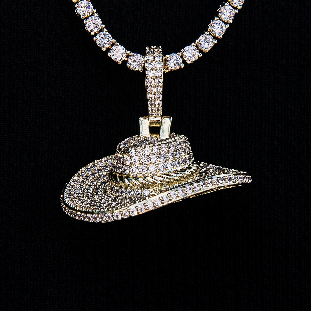 GLD PROMO Iced Cowboy Hat Pendant - Yellow Gold