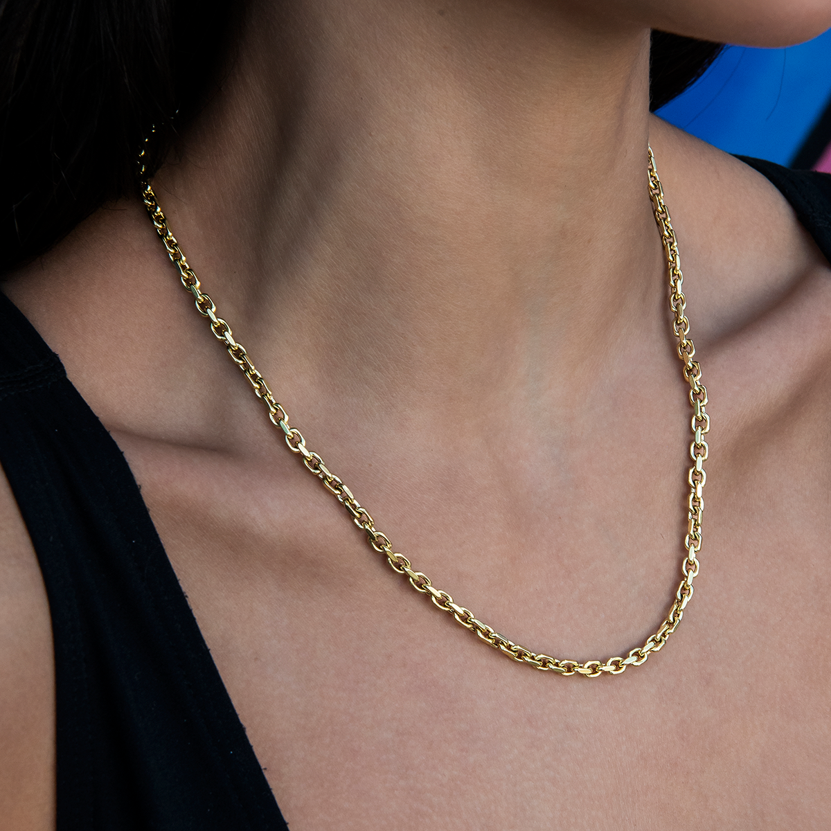 GLD PROMO - WOMEN 3.6mm Open Box Chain Necklace - Yellow Gold
