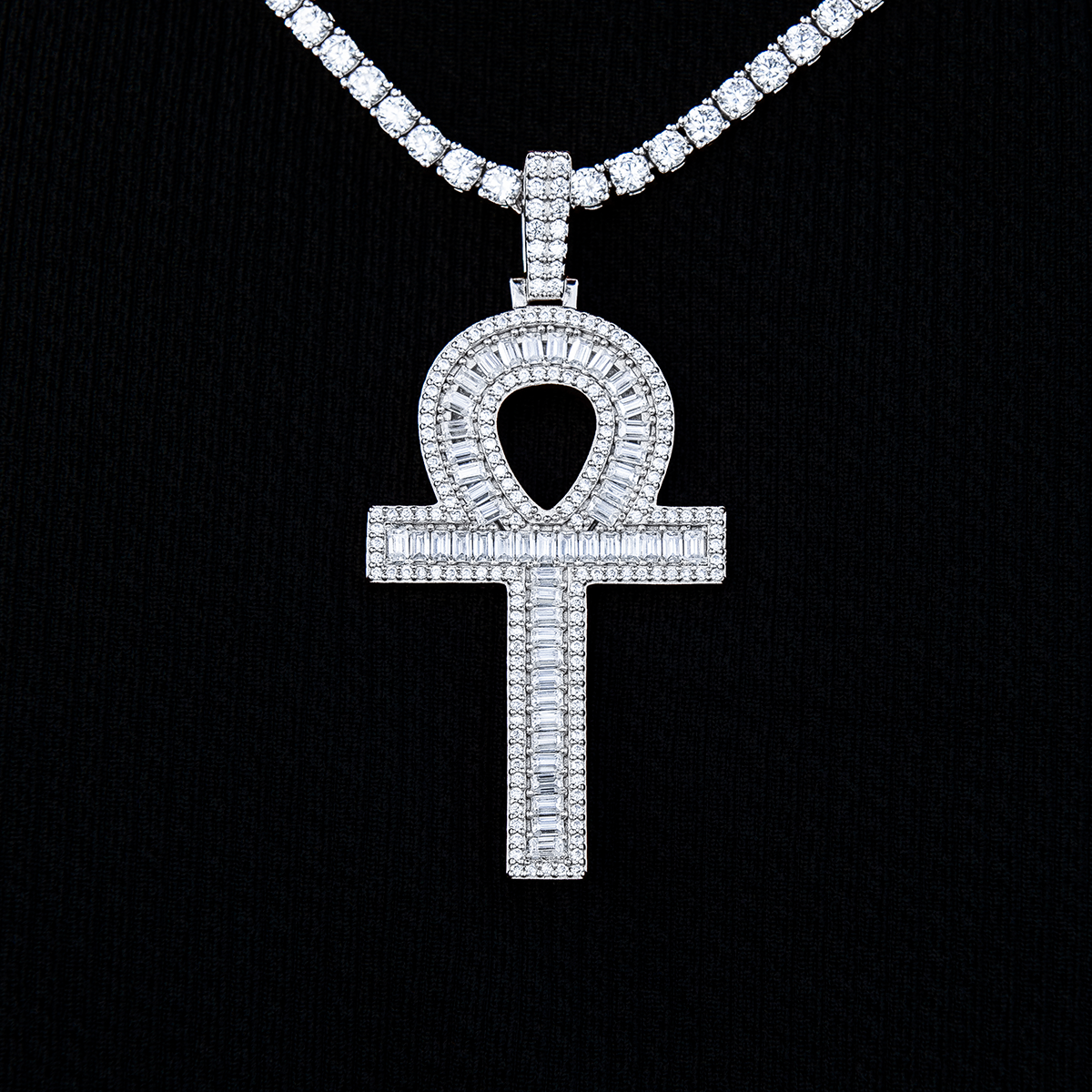 GLD Men Men's Moissanite Ankh Cross Pendant in White Gold Vermeil