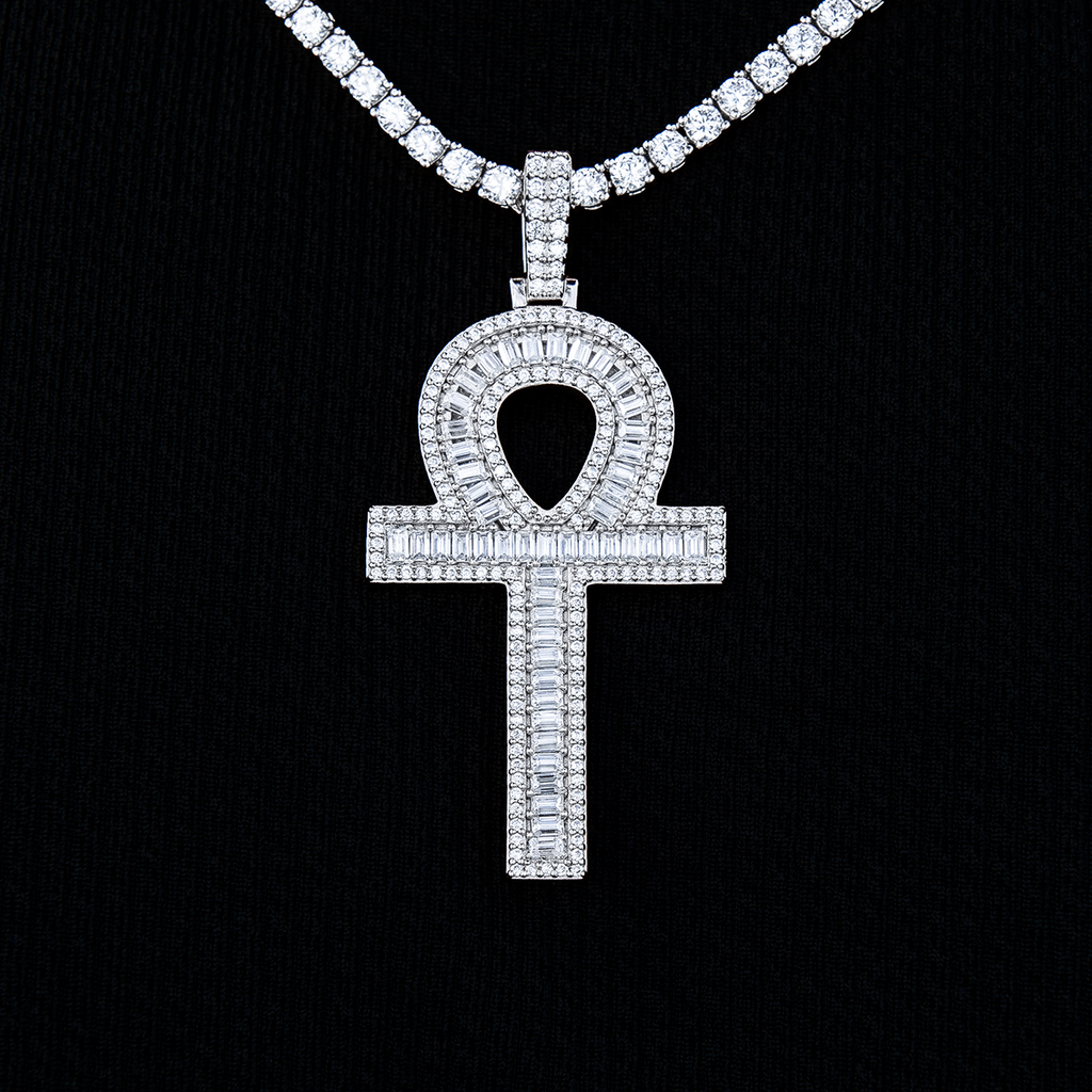 GLD Men Moissanite Ankh Cross Pendant in Sterling Silver