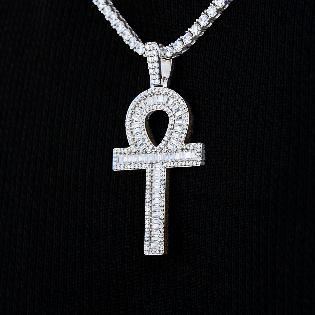 GLD Men Moissanite Ankh Cross Pendant in Sterling Silver