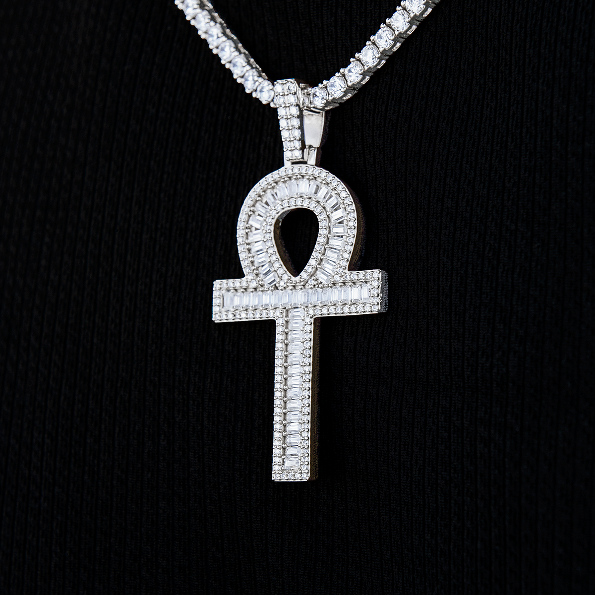GLD Men Moissanite Ankh Cross Pendant in Sterling Silver