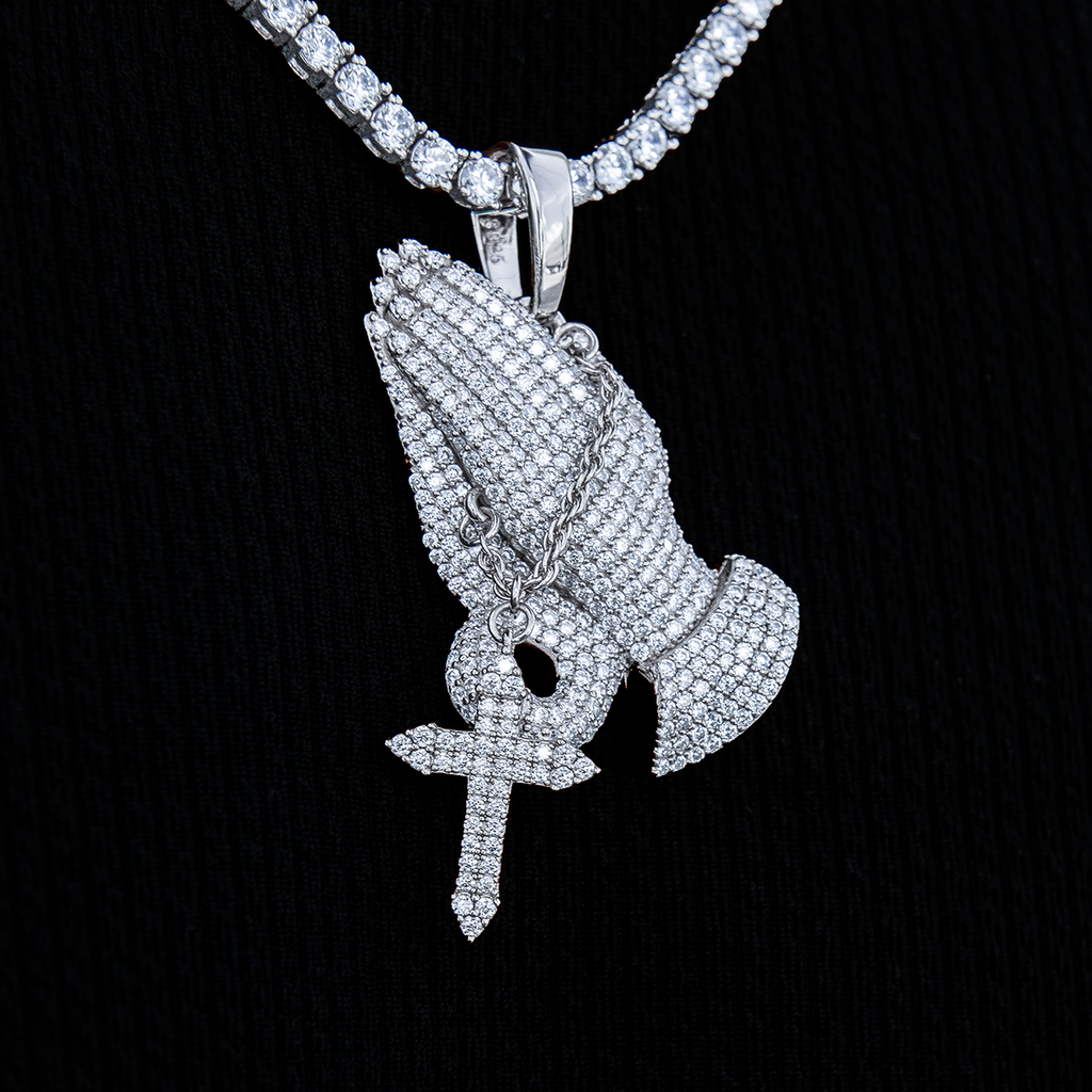 GLD Men Moissanite Praying Hands Pendant in Sterling Silver