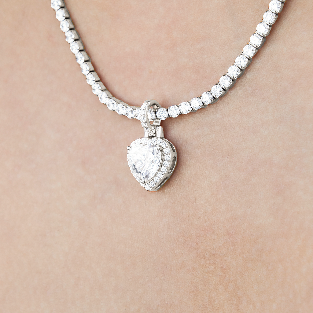 GLD Women Moissanite Micro Iced Heart Pendant in Sterling Silver