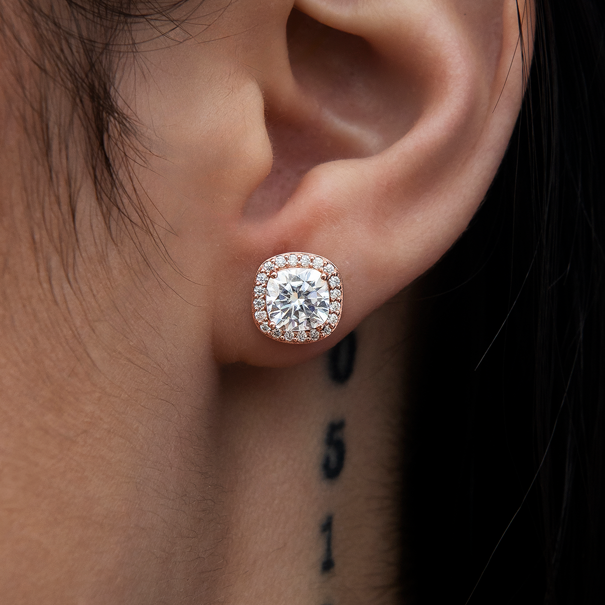 GLD Women Cushion Cut Moissanite Earrings in Rose Gold Vermeil
