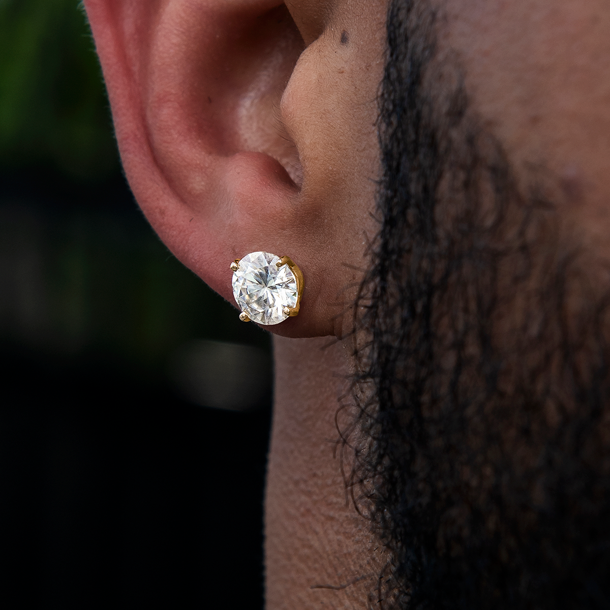 GLD Men 8MM Round Cut Moissanite Diamond Stud Earrings in Yellow Gold Vermeil