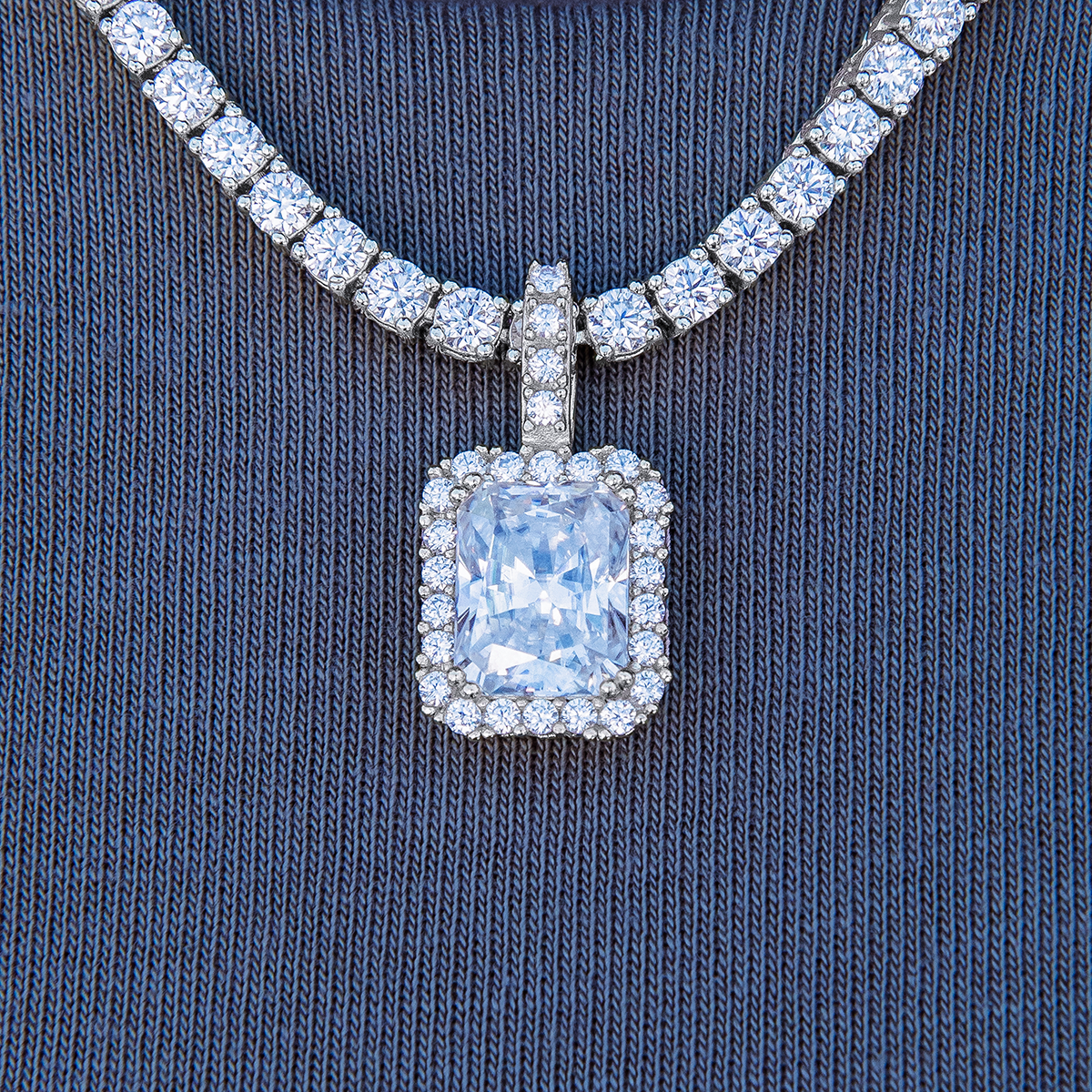 GLD Men Moissanite Micro Diamond Stone Pendant in Sterling Silver