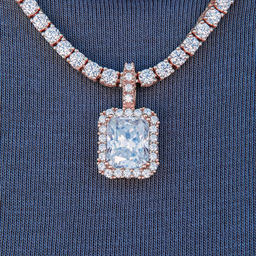 GLD Women Women's Moissanite Micro Diamond Stone Pendant in Rose Gold Vermeil