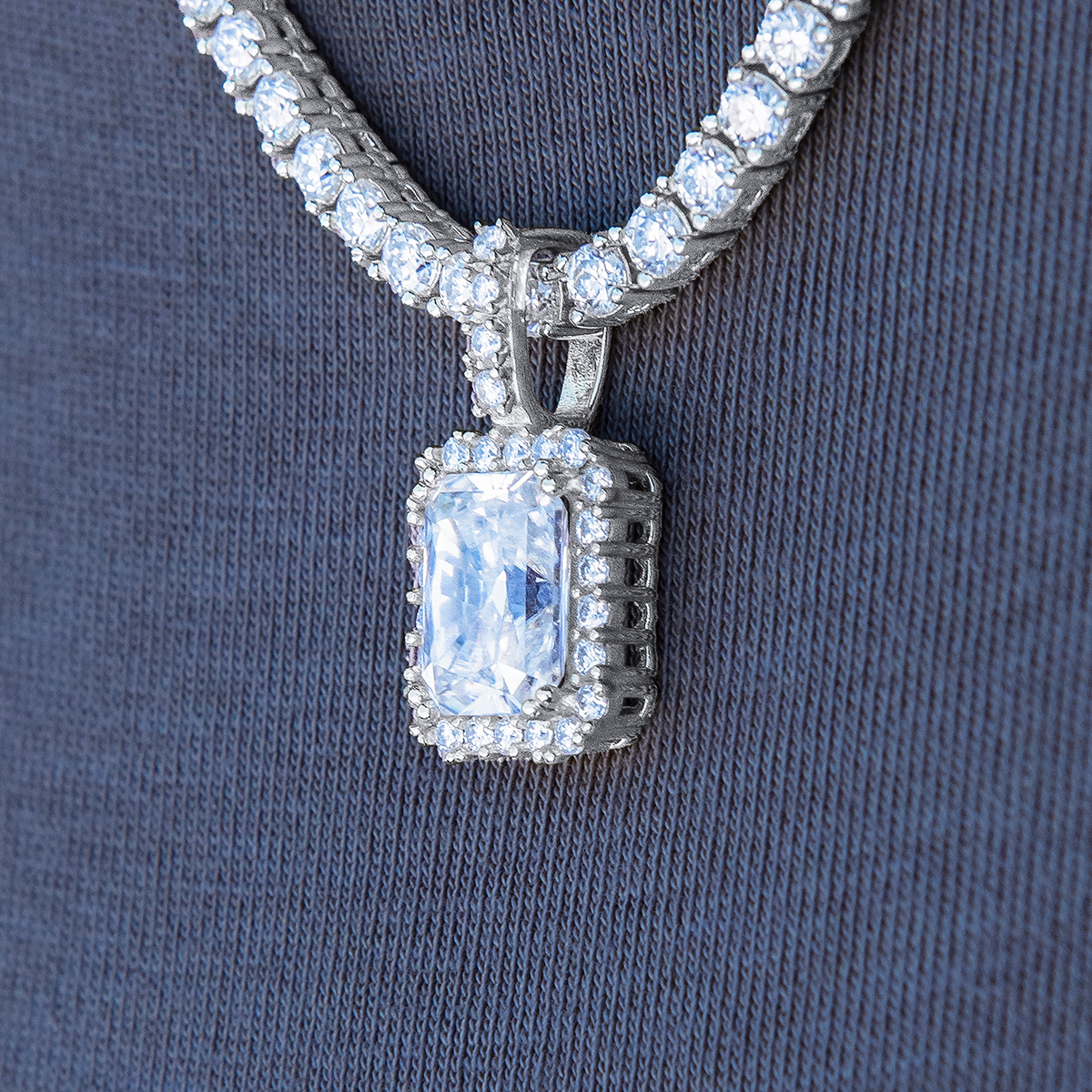 GLD Men Moissanite Micro Diamond Stone Pendant in Sterling Silver