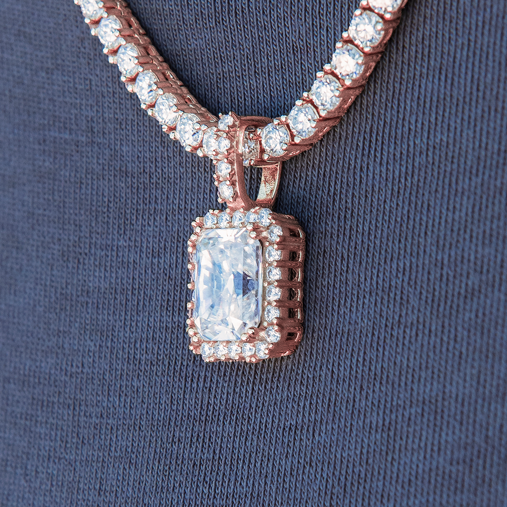 GLD Women Women's Moissanite Micro Diamond Stone Pendant in Rose Gold Vermeil