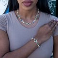 GLD Women Colored Gemstone Necklace + Bracelet Bundle in Yellow Gold