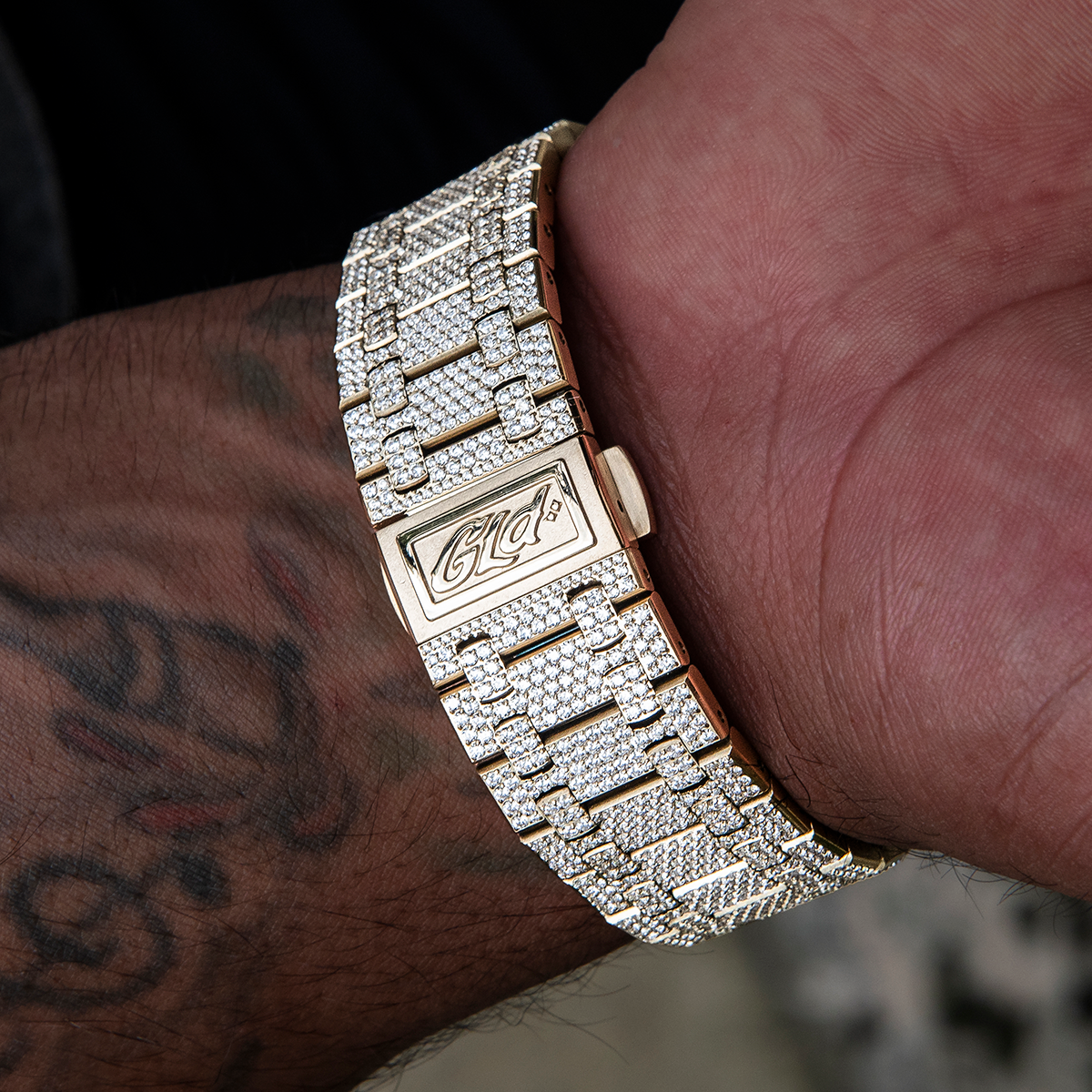 GLD Men 39MM Visionary Fully Iced Case & Steel Band Watch - Yellow Gold