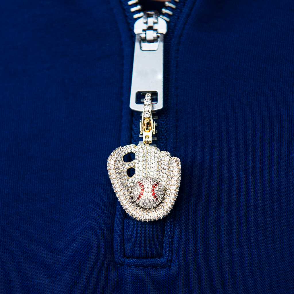 GLD Youth Iced Baseball Clip On Pendant in Yellow Gold