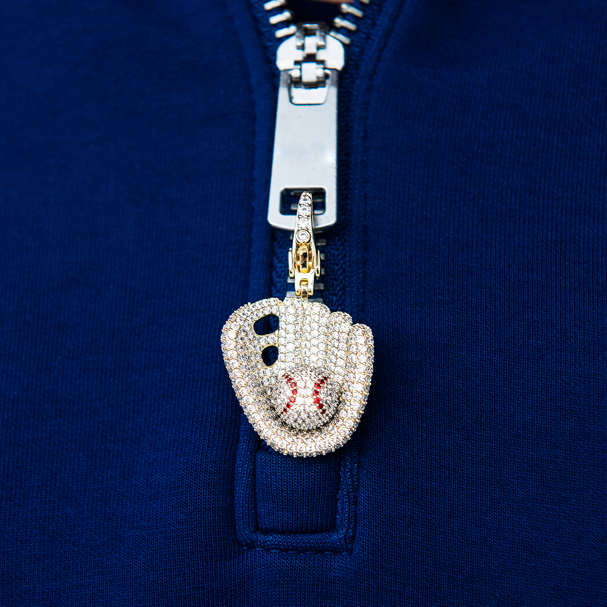 GLD Youth Iced Baseball Clip On Pendant in Yellow Gold