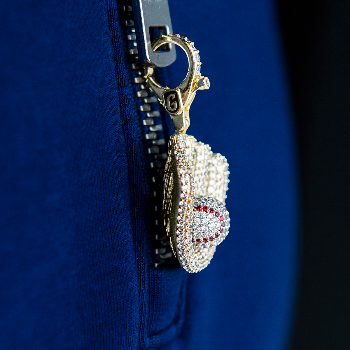 GLD Youth Iced Baseball Clip On Pendant in Yellow Gold