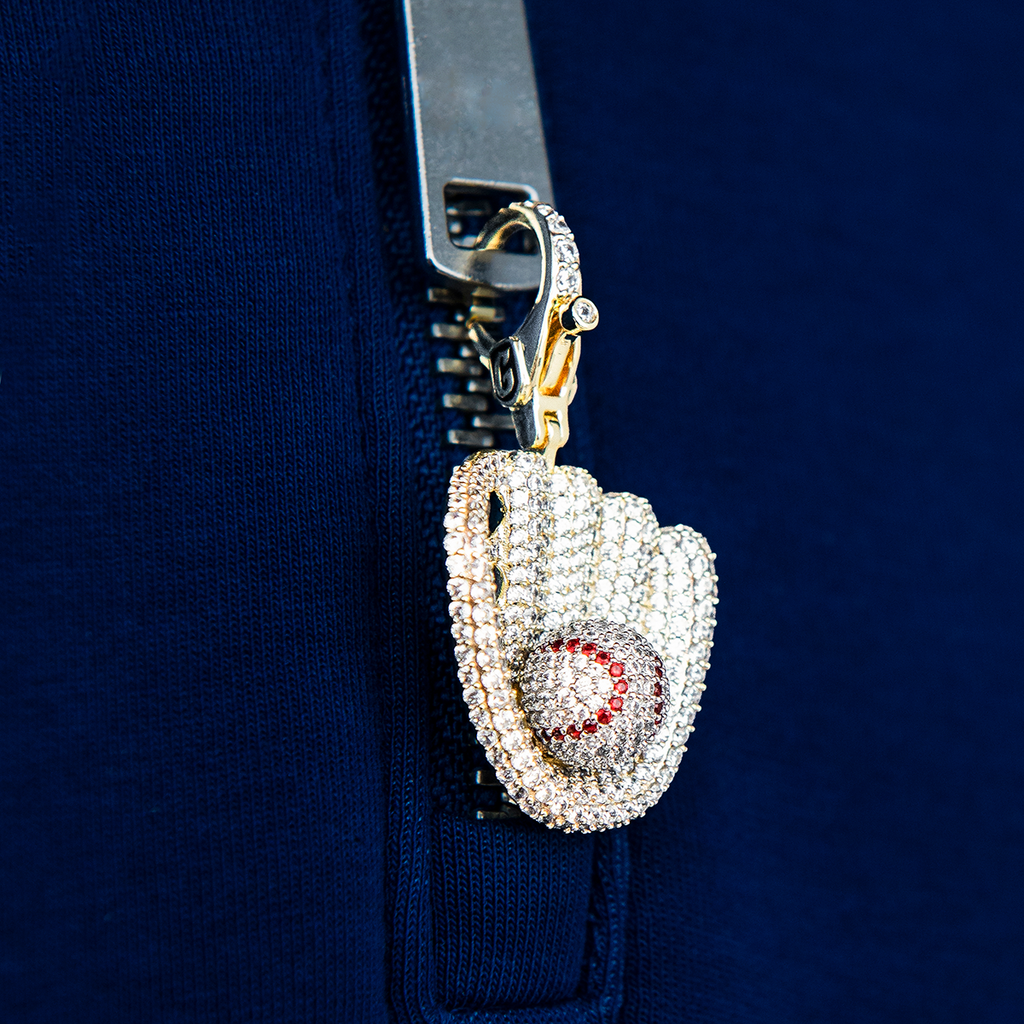 GLD Youth Iced Baseball Clip On Pendant in Yellow Gold