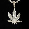 GLD Women Large Diamond Weed Leaf Pendant - Yellow Gold