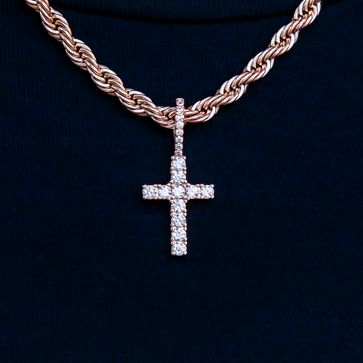 GLD PROMO - WOMEN Micro Diamond Cross Pendant - Rose Gold
