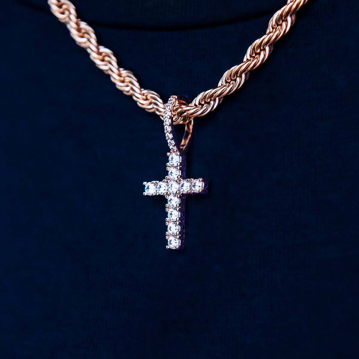 GLD PROMO - WOMEN Micro Diamond Cross Pendant - Rose Gold