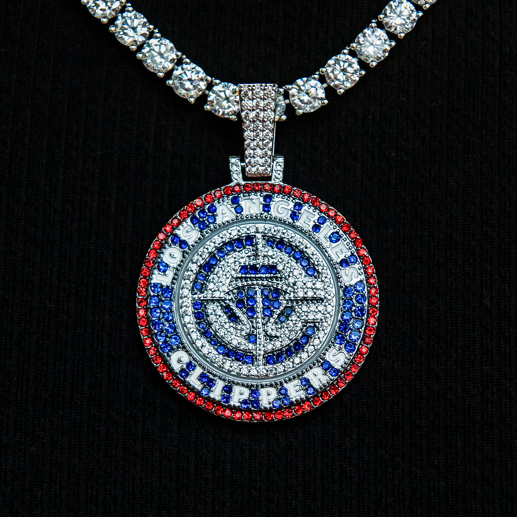 GLD Men Los Angeles Clippers Official NBA 2024 Logo Pendant - White Gold