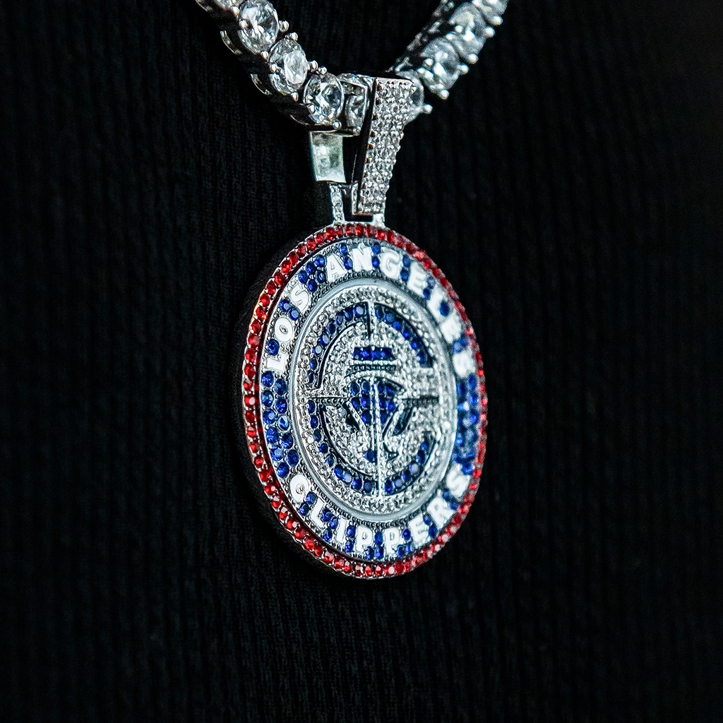 GLD Men Los Angeles Clippers Official NBA 2024 Logo Pendant - White Gold