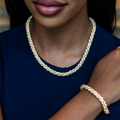 GLD Women Diamond Rope Necklace + Bracelet Bundle in Yellow Gold- 7mm