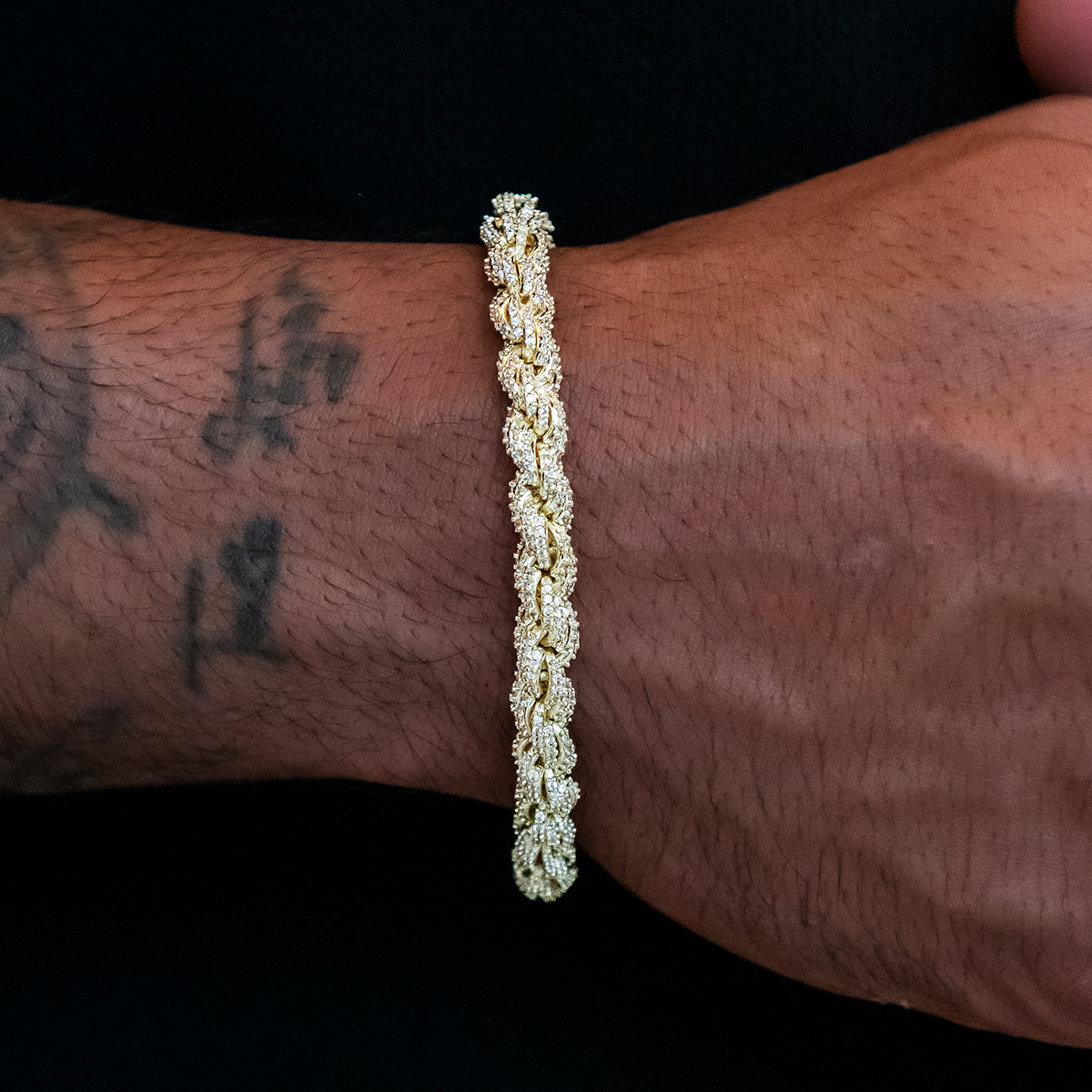 GLD Men Diamond Rope Chain Bracelet in Yellow Gold- 7mm