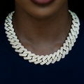 GLD Women Diamond Prong Cuban Necklace in Yellow Gold- 19mm