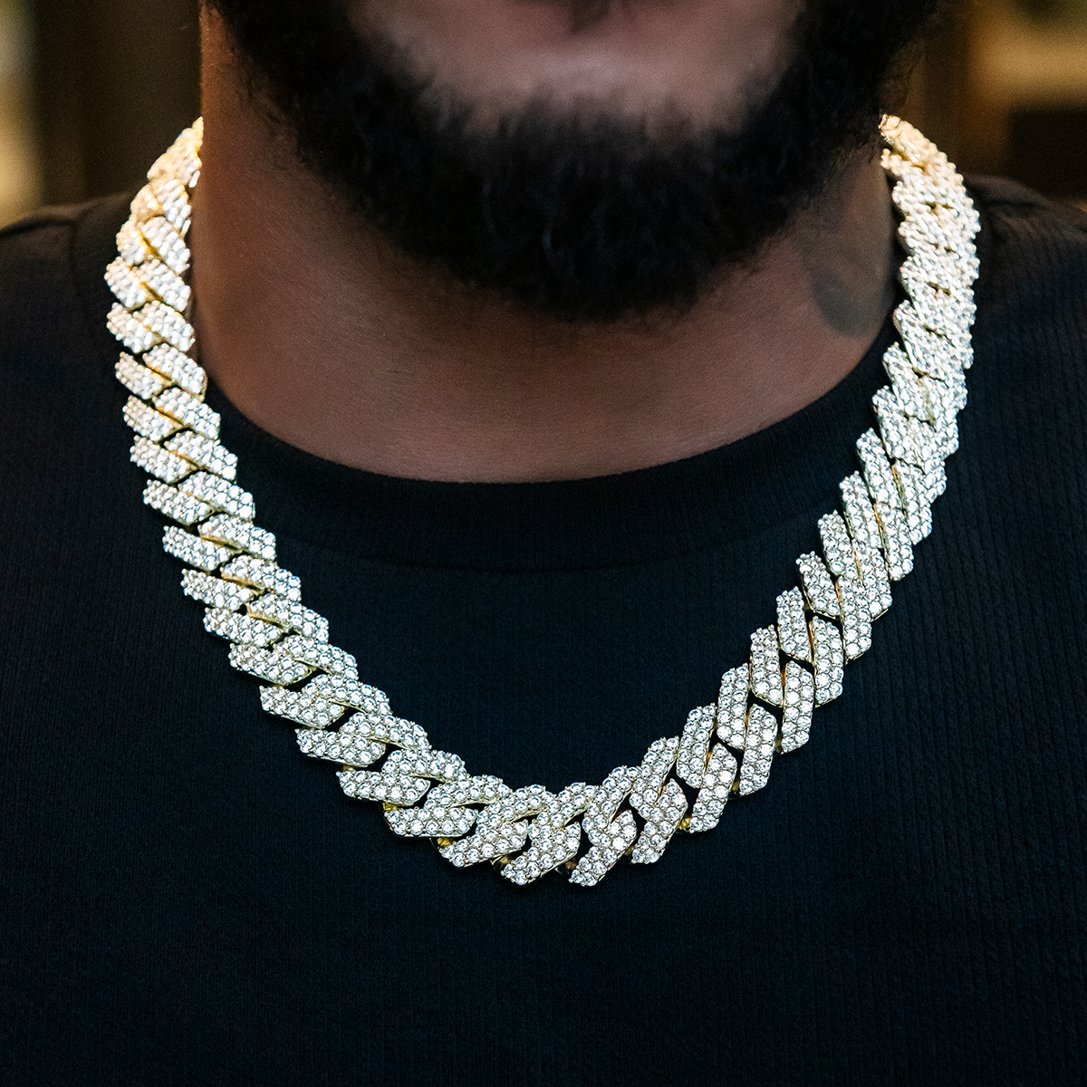 GLD Men Diamond Prong Cuban Chain in Yellow Gold - 19mm