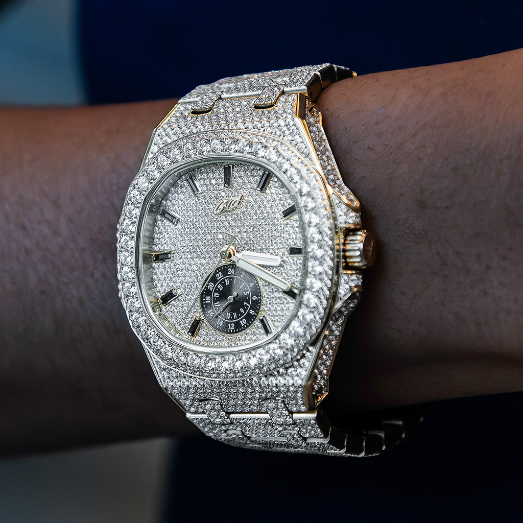 GLD Women 39MM Visionary Fully Iced Case & Steel Band Watch - Yellow Gold