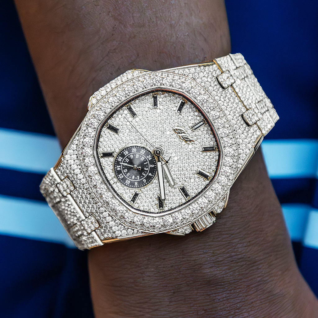 GLD Women 39MM Visionary Fully Iced Case & Steel Band Watch - Yellow Gold
