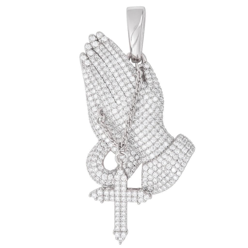 GLD Men Men's Moissanite Praying Hands Pendant in White Gold Vermeil