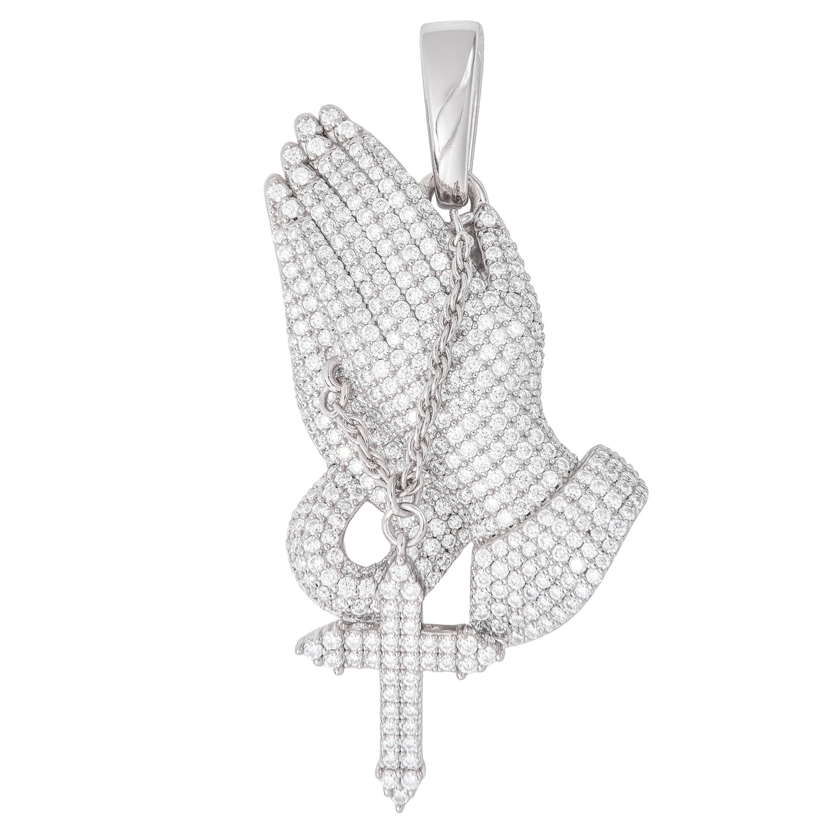 GLD Men Men's Moissanite Praying Hands Pendant in White Gold Vermeil