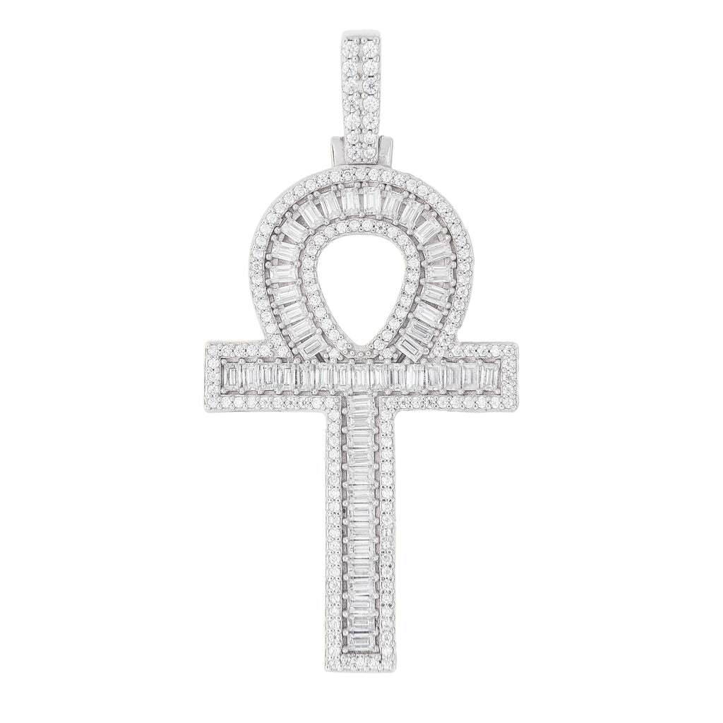 GLD Men Men's Moissanite Ankh Cross Pendant in White Gold Vermeil