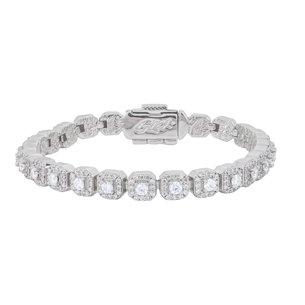 GLD Men Men's 6MM Clustered Moissanite Tennis Bracelet in White Gold Vermeil