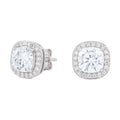 GLD Women Cushion Cut Moissanite Earrings in White Gold Vermeil