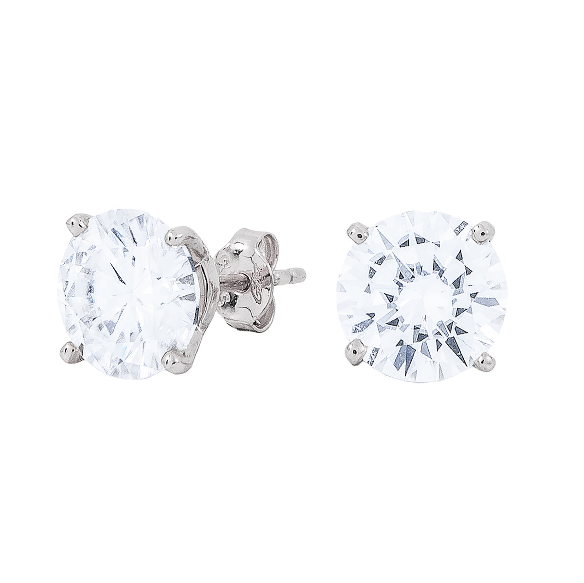GLD Men 8MM Round Cut Moissanite Diamond Stud Earrings in White Gold Vermeil
