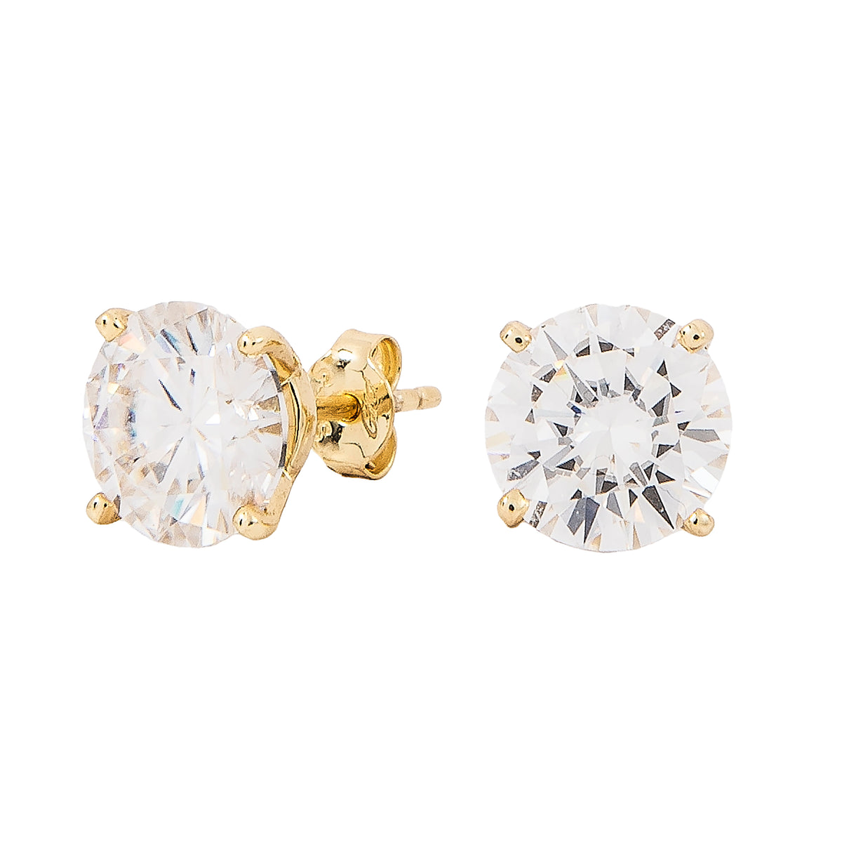 GLD Men 8MM Round Cut Moissanite Diamond Stud Earrings in Yellow Gold Vermeil