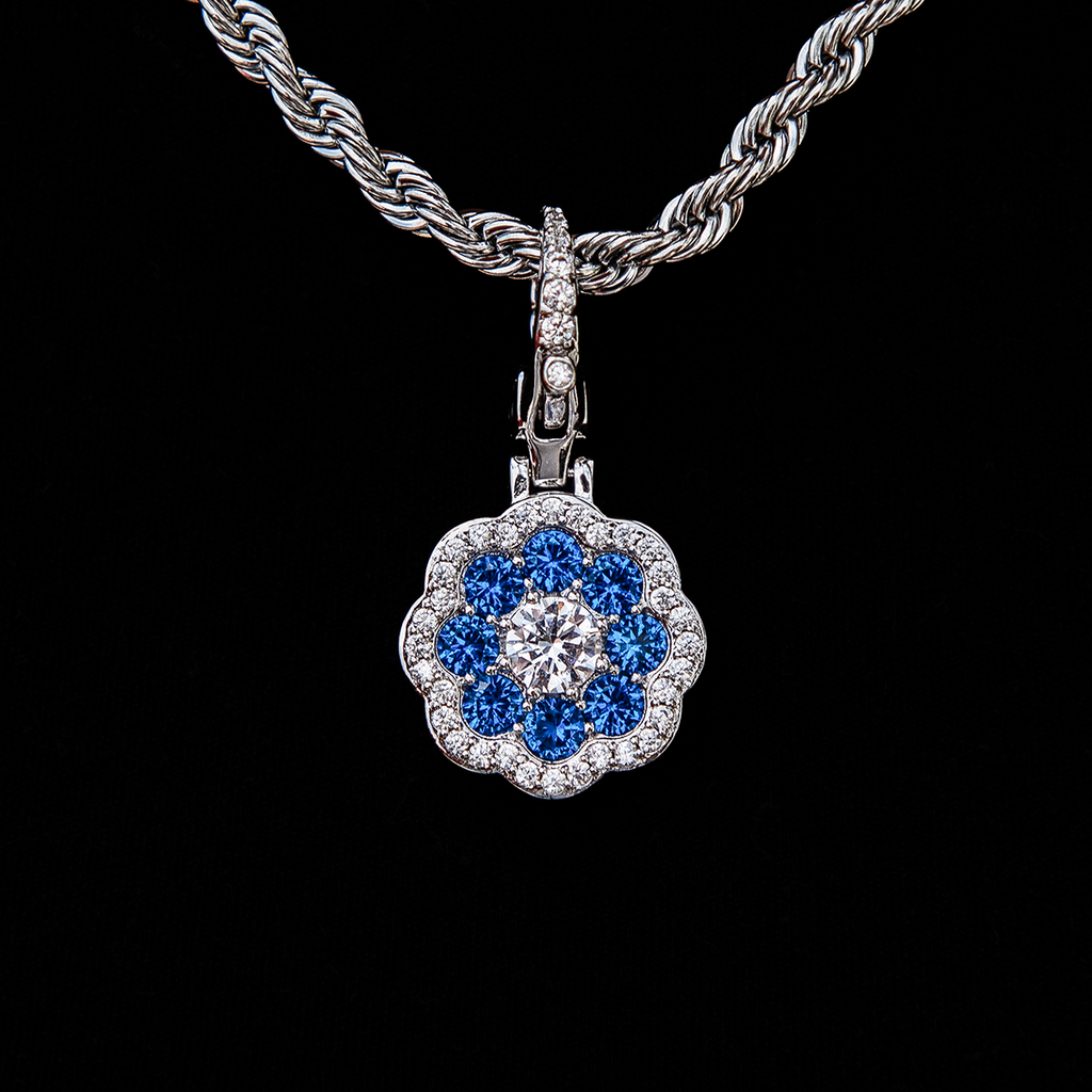 GLD Women Blue Flower Clip On Pendant - White Gold