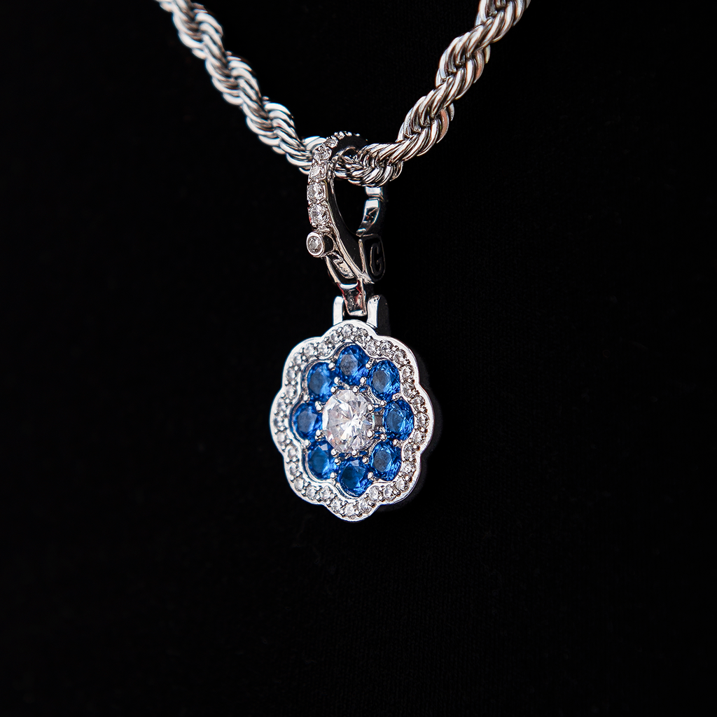 GLD Women Blue Flower Clip On Pendant - White Gold