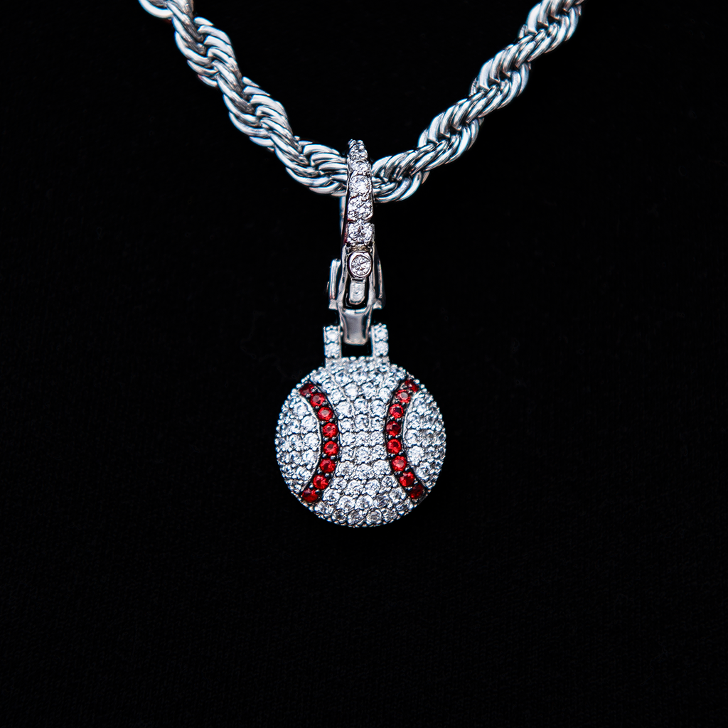GLD Women Iced Baseball Clip On Pendant in White Gold