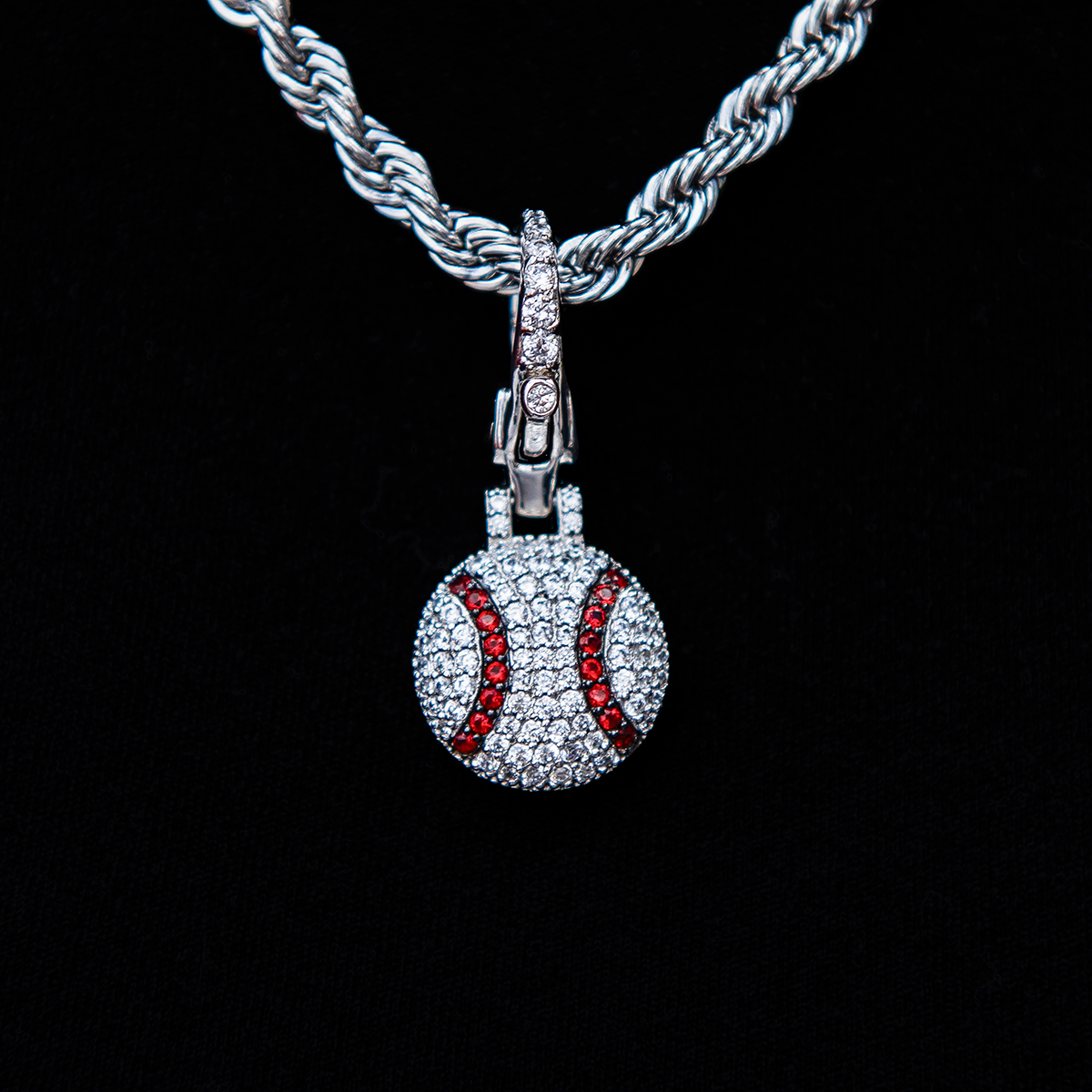 GLD Women Iced Baseball Clip On Pendant in White Gold
