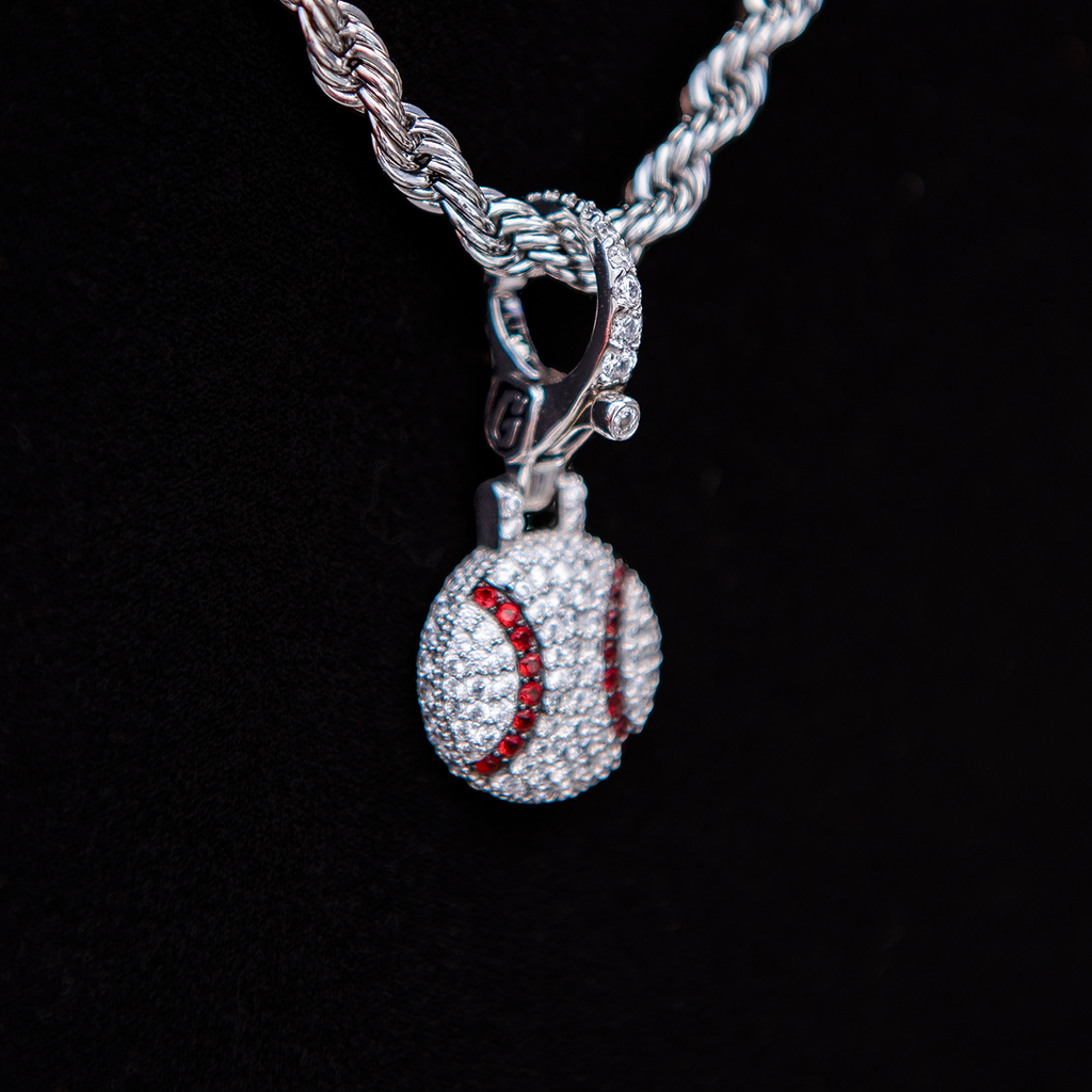 GLD Women Iced Baseball Clip On Pendant in White Gold