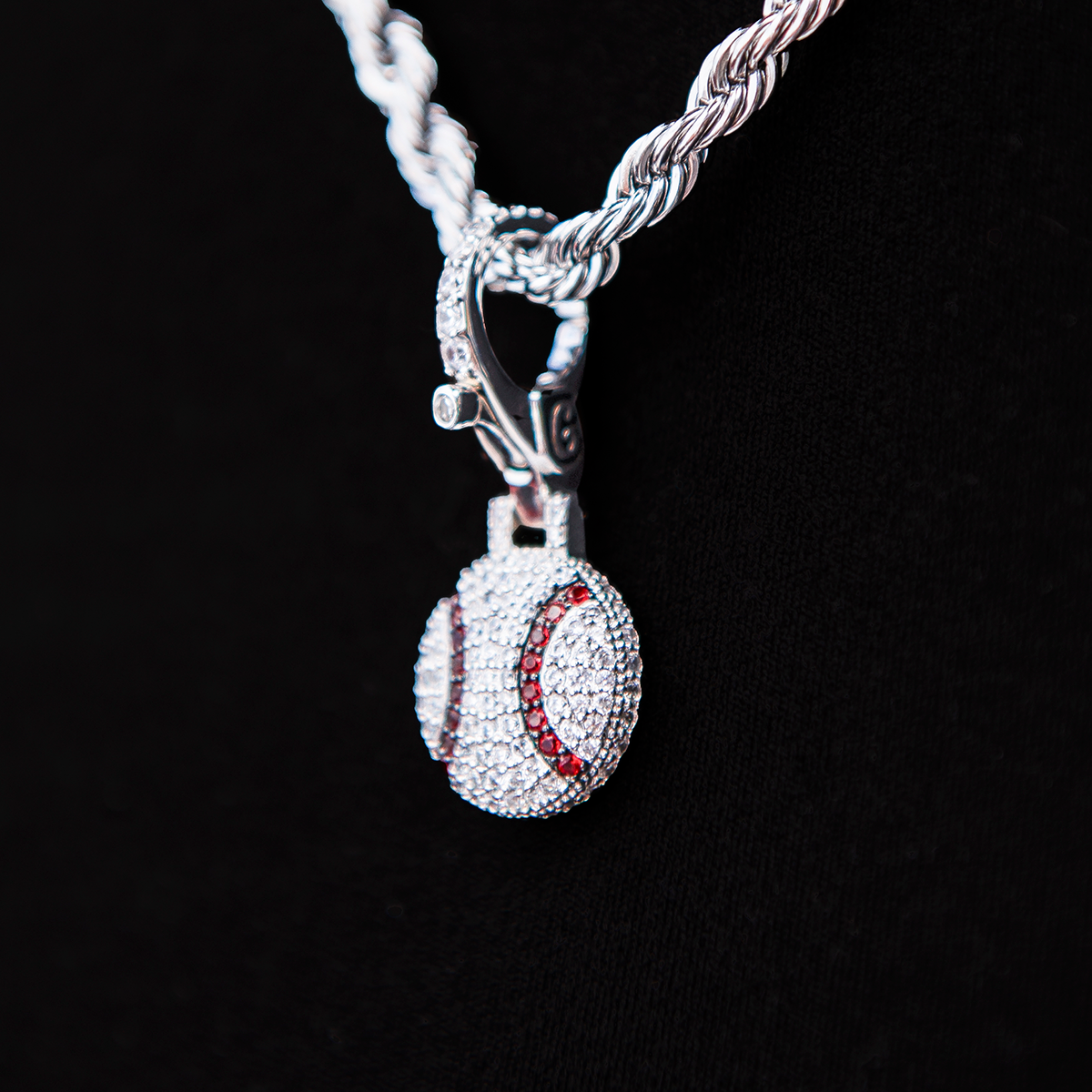 GLD Women Iced Baseball Clip On Pendant in White Gold
