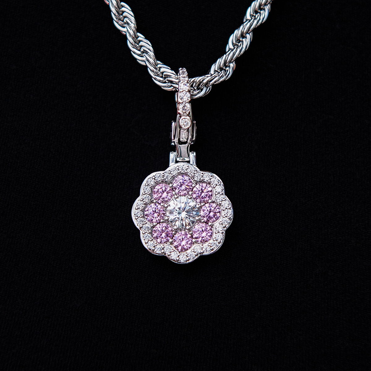 GLD PROMO SETS - WOMEN Pink Flower Stone Clip On Pendant - White Gold