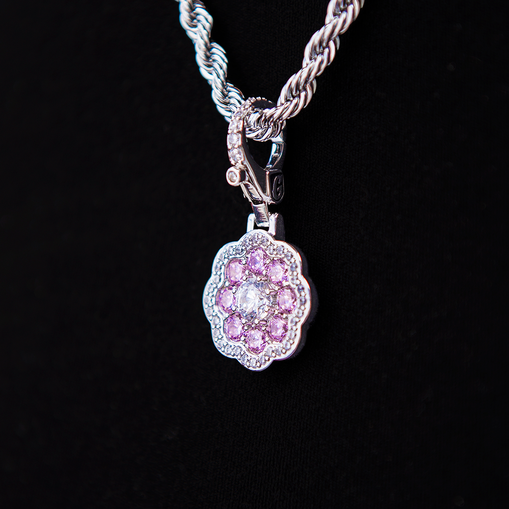 GLD PROMO SETS - WOMEN Pink Flower Stone Clip On Pendant - White Gold