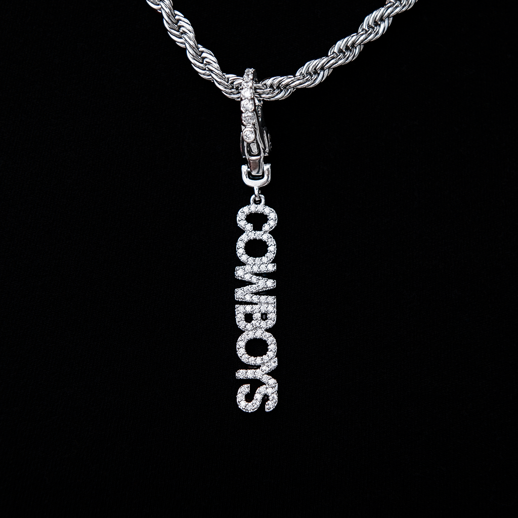 GLD Women Dallas Cowboys Official NFL Wordmark Logo Clip On Pendant in White Gold