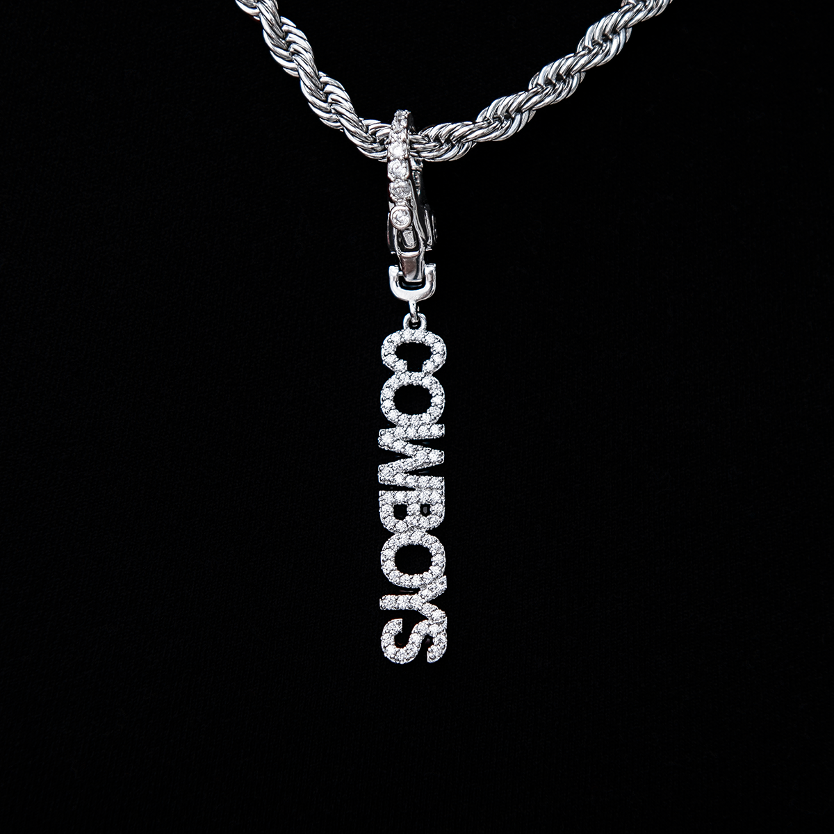 GLD Women Dallas Cowboys Official NFL Wordmark Logo Clip On Pendant in White Gold