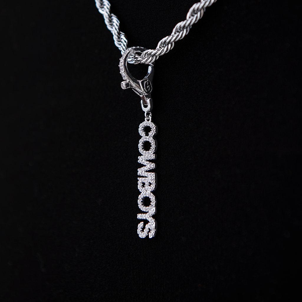 GLD Women Dallas Cowboys Official NFL Wordmark Logo Clip On Pendant in White Gold