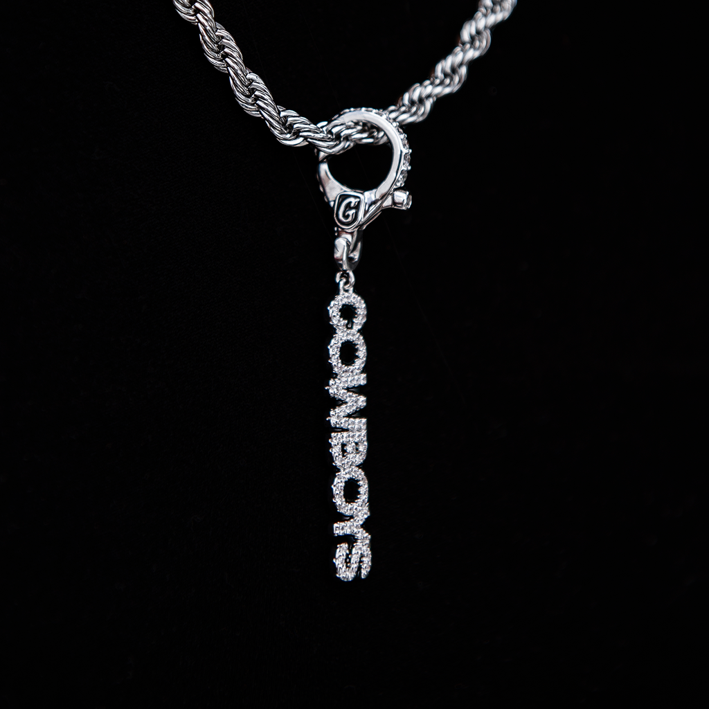 GLD Women Dallas Cowboys Official NFL Wordmark Logo Clip On Pendant in White Gold